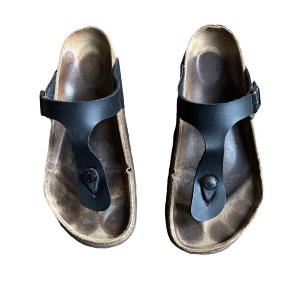 Birkenstock Thong Sandals Size 39 Gizeh Black Worn Used Casual Summer US 8 - Picture 2 of 9